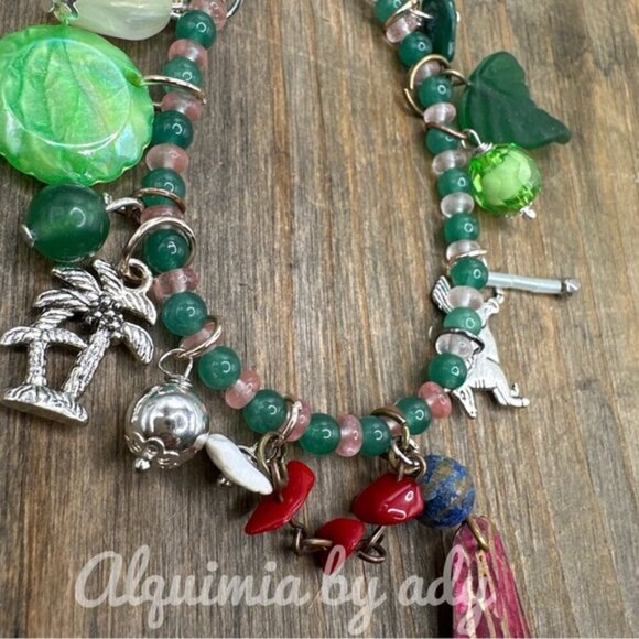 Green Aventurine beaded bracelet multi charms and rose quartz - Picture 1 of 6